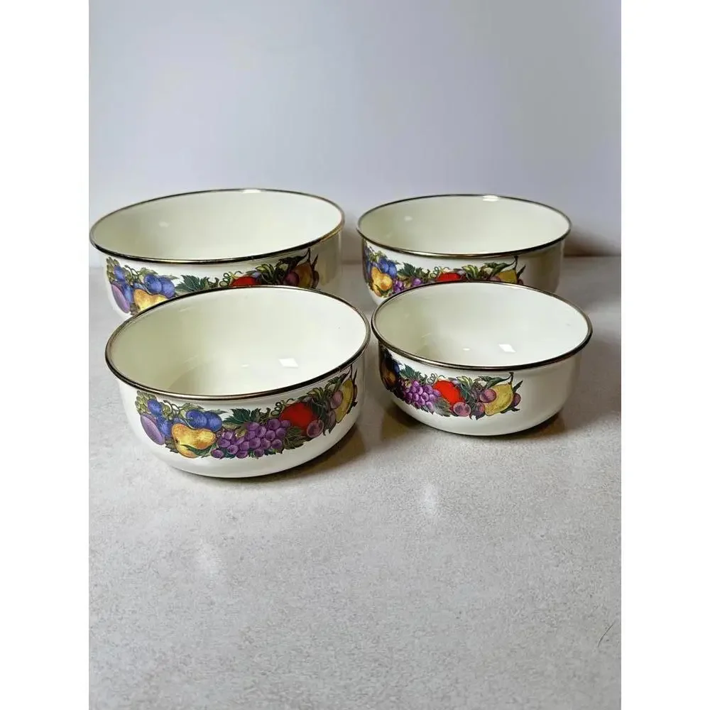 VTG Concord China Fruit Enamel Nesting Mixing Bowls Set of 4 Retro Kitchen
